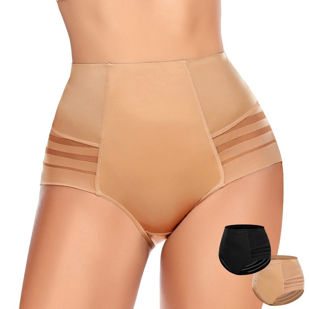 2 Packs Tummy Control Panties for Women - B-2 Pack Black&beige
